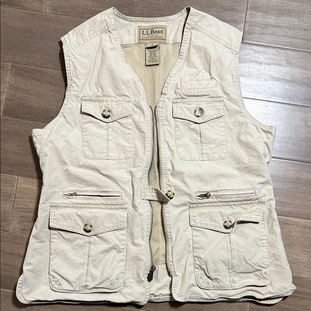LL Bean Tan Fishing Utility Vest SZ Large